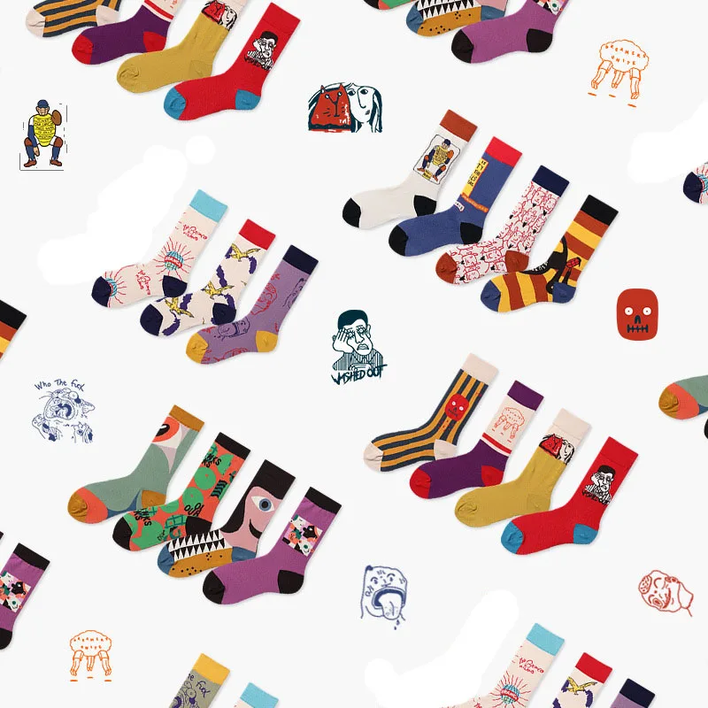Веселые носки на осень/зиму, креативные носки в стиле Харадзюку, хип-хоп, унисекс, уличные носки, яркие носки для скейтборда