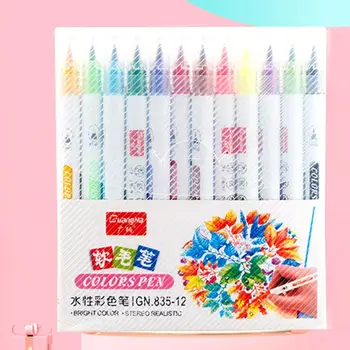 

12 Color/set Soft Brush Marker Pen Super Fine Nib Outline Marker Take Notes Office Supplies Colorful Pens