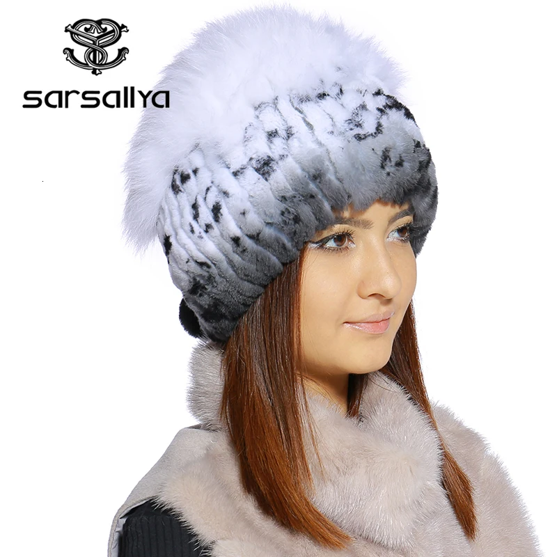 SARSALLYA Зимой меховая шапка для женщин реального рекс кролика с silver fox меховой