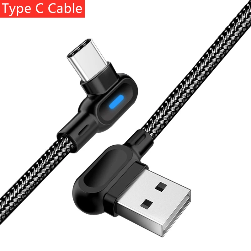 Olnylo 1 м 2 м кабель для быстрой зарядки типа C для samsung S9 S10 Xiaomi huawei USB-C кабели для зарядки мобильных телефонов 90 градусов USB кабель - Цвет: Black For Type C