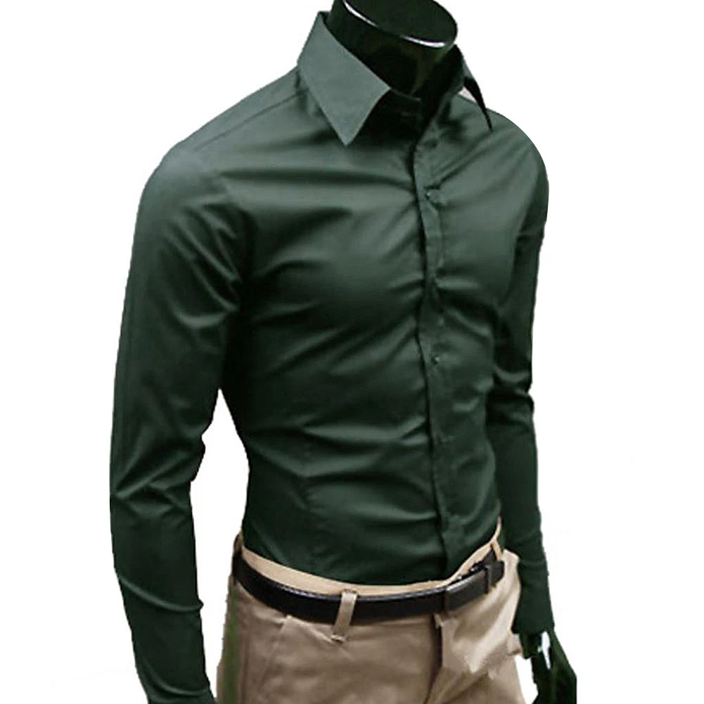 Dress Shirts Men Casual Shirts Business Gentleman Wild Shirt M-5XL Slim Cotton Plus Size Shirt Men's Pure Color Long Sleeve Fashion Design