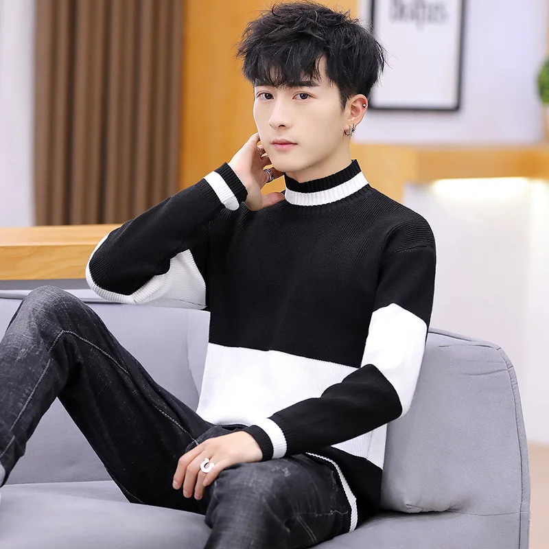 Men's sweater spring and autumn new leisure semi-high collar knitted sweater stretch Pullover Men's sweater spring and autumn new leisure semi-high collar knitted sweater stretch Pullover