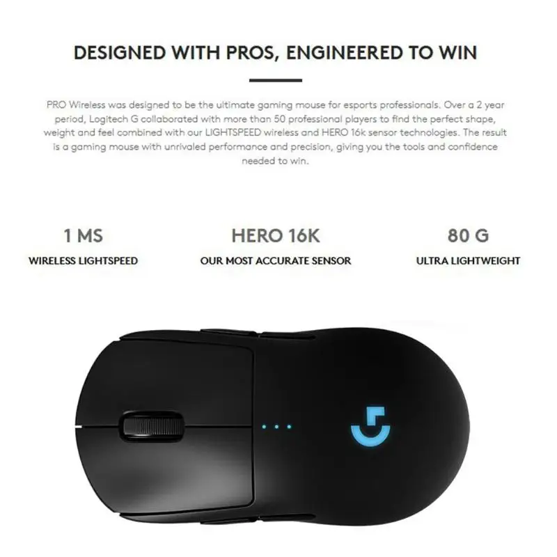 Программируемая Беспроводная игровая мышь logitech G PRO, лазерная мышь Lightspeed 16000 dpi, Регулируемый датчик Hero, RGB, двойной режим мыши