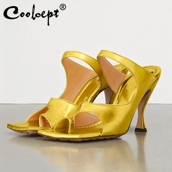 

Coolcept New Shoes Women Sandals Clip Toe Slip On Solid Thin High Heels Fashion High Quality Ladies Footwear Size 34-43
