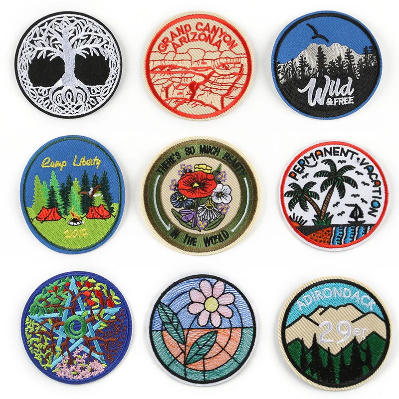 

20pcs/lot Round Embroidery Patches Letters Strange Things Flower Coconut Clothing Accessories Heat Transfer Badge Iron Clothes