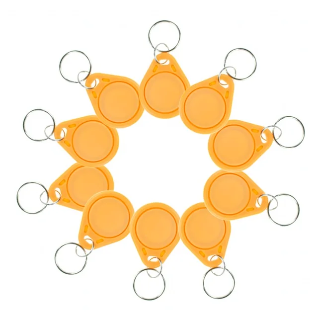 10Pcs RFID Keytags Mifare 13.56MHz 14443A M1 S50 Small Smart IC Key Ring Tag Keyfob Token Nfc Access Control Keycard Yellow
