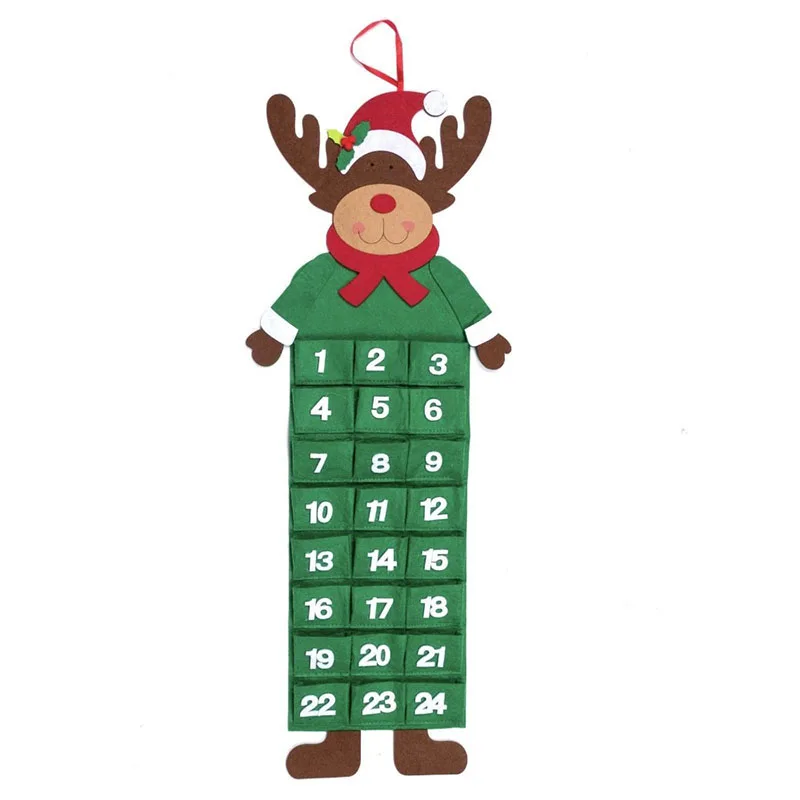 Felt Christmas Advent Calendar with Pockets Santa/Reindeer/Snowman Home Wall Decor DTT88
