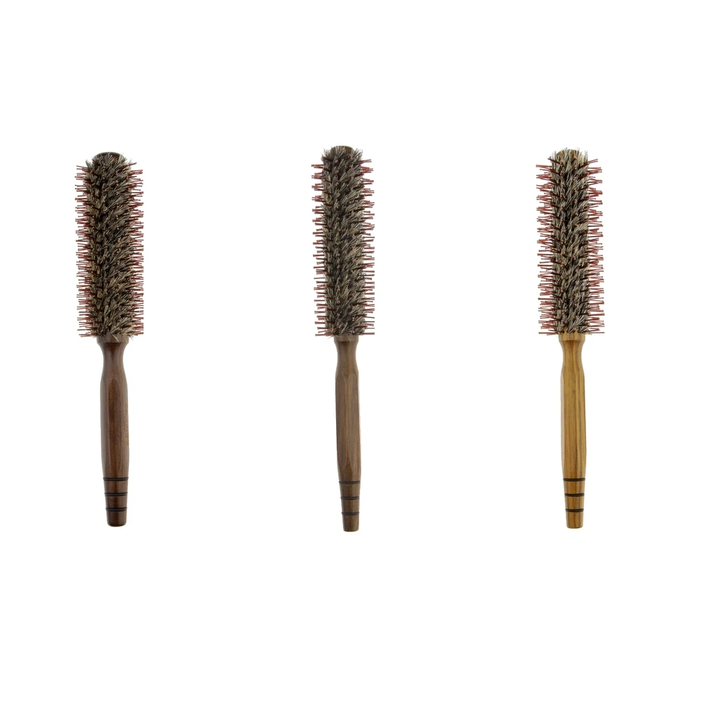 Wooden Round Hairbrush Salon Styling Dressing Curly Boar Bristle Brush Comb