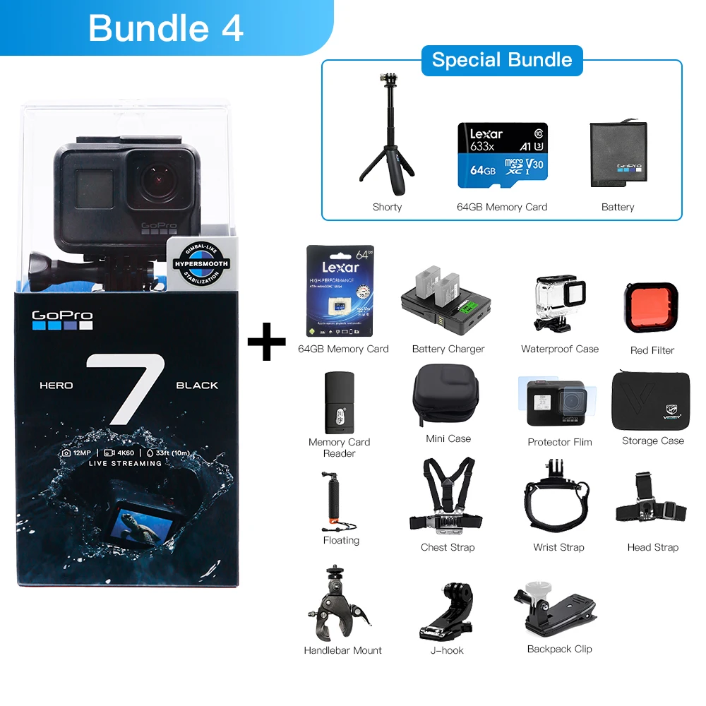 Оригинальная Экшн Камера GoPro Hero 7 Black специальный комплект Спортивная камера Go Pro