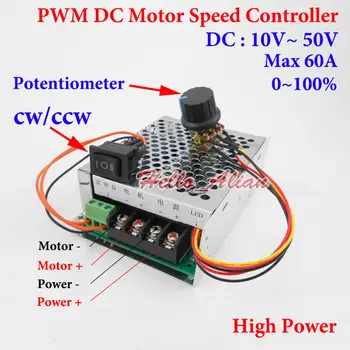 

40A DC10V-50V 12V 24V 48V hho PWM module High Power DC Motor Speed Controller 0-100% CW CCW Reversible Switch
