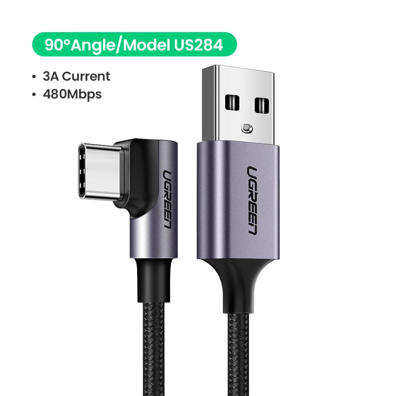 UGREEN USB C Cable Right Angle USB A to Type C 3A Fast Charger Cable for Samsung S10 S9 S8 Plus Note9 Quick Charger 3.0 USB Cord iphone charger adapter Cables