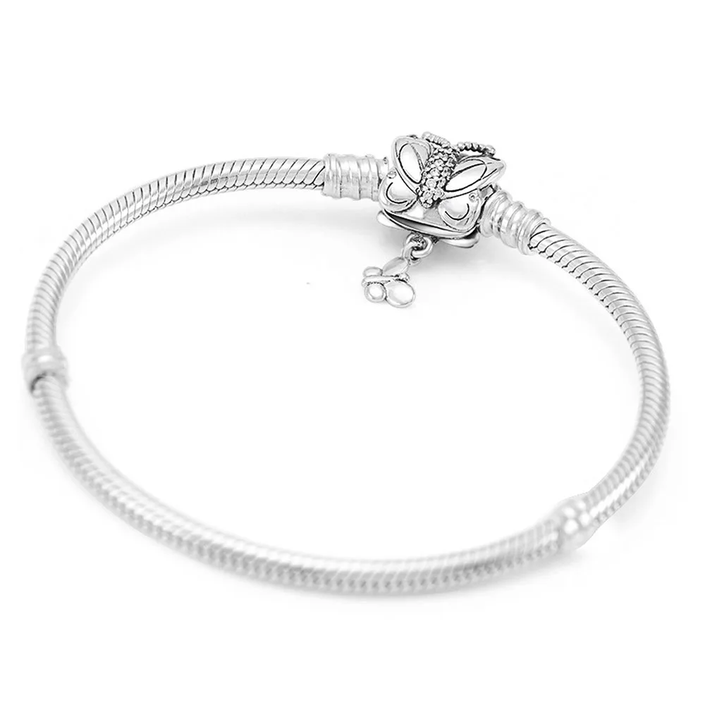 Pandora Moments Butterfly Clasp Snake Chain Bracelet 925 Sterling Silver fit Original Girl Gift Fashion Christmas Luxury w/Pouch