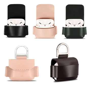 

Genuine Leather Bag Soft Protective Case for Apple AirPods Pro Bluetooth Earphone Charging Cover D-shaped Buckle