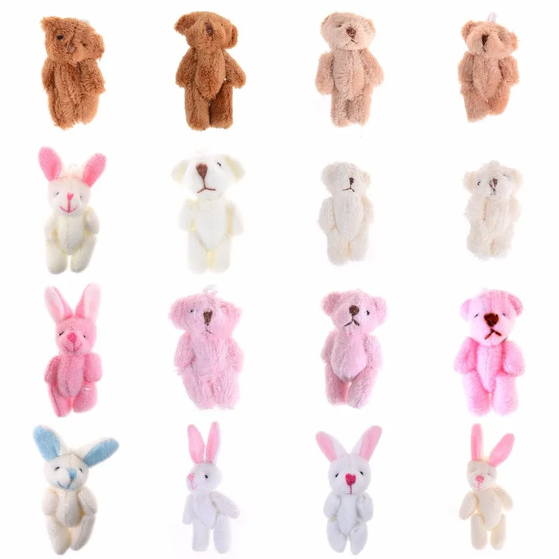 3.5/4/4.5/6/8cm Soft Plush Bunny Bear Mini Joint Rabbit Bear Pendant For Key Chain Bouquet Toy Doll DIY Ornaments Gifts bear ornaments dripping glue mold diy gypsum ornaments 3d space bear rabbit silicone mold dropship