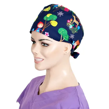 

Surgical Caps Veterinary Nurse Medical Scrub Cap Fox Forest Print Hospital OR Working Tieback Hats 100% Cotton Chef Cooking Hat