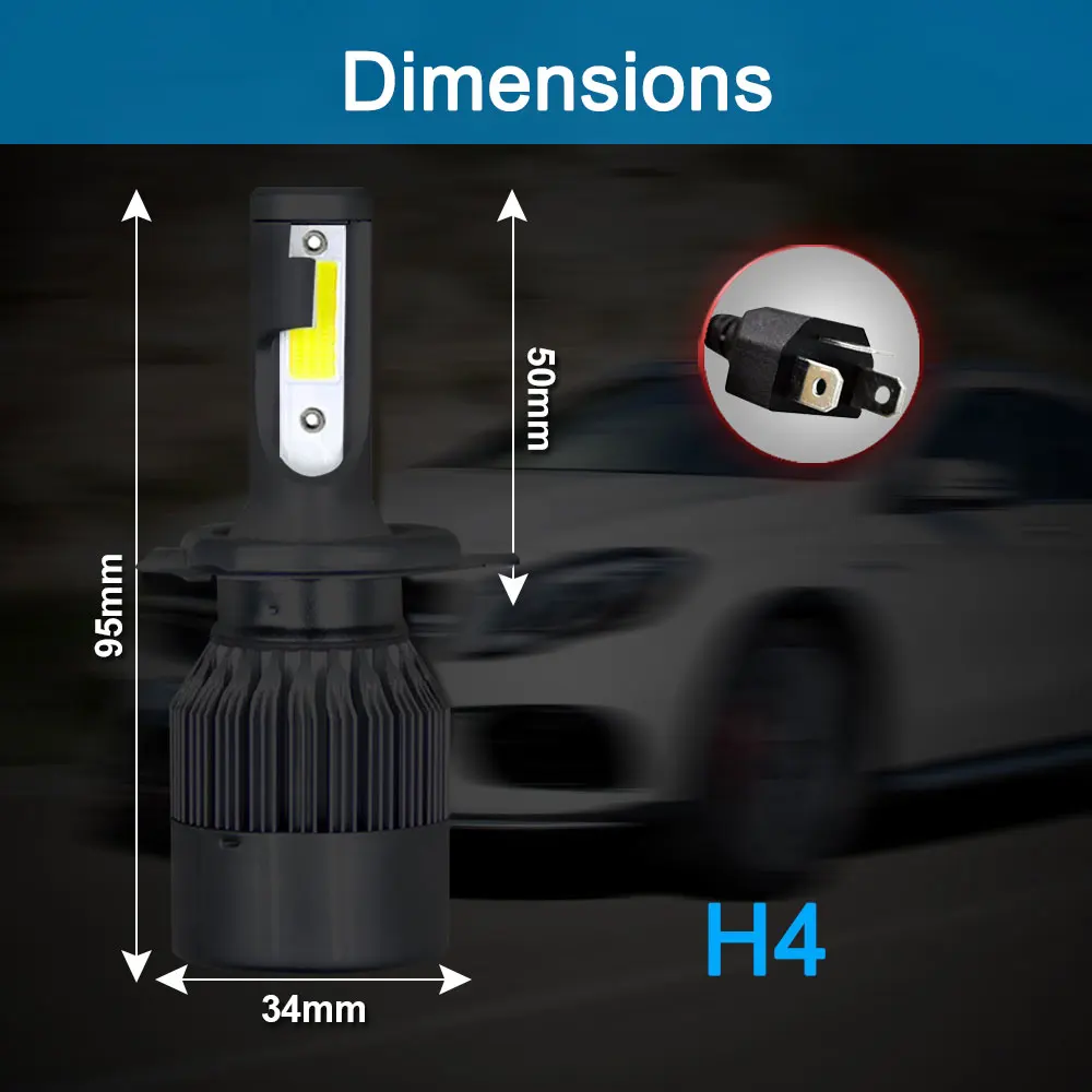 Vehemo H4/HB2/9003 12 В постоянного тока, передний светодиодный противотуманный светильник, безопасность, высокая мощность, автомобильные аксессуары, светодиодный светильник на голову, сменный