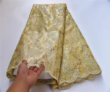 

African Gold Organza Sequins Lace Fabric 2020 Hot Sale Nigerian Wedding Dress High Quality French Net Cord Lace Fabric PSA939-1