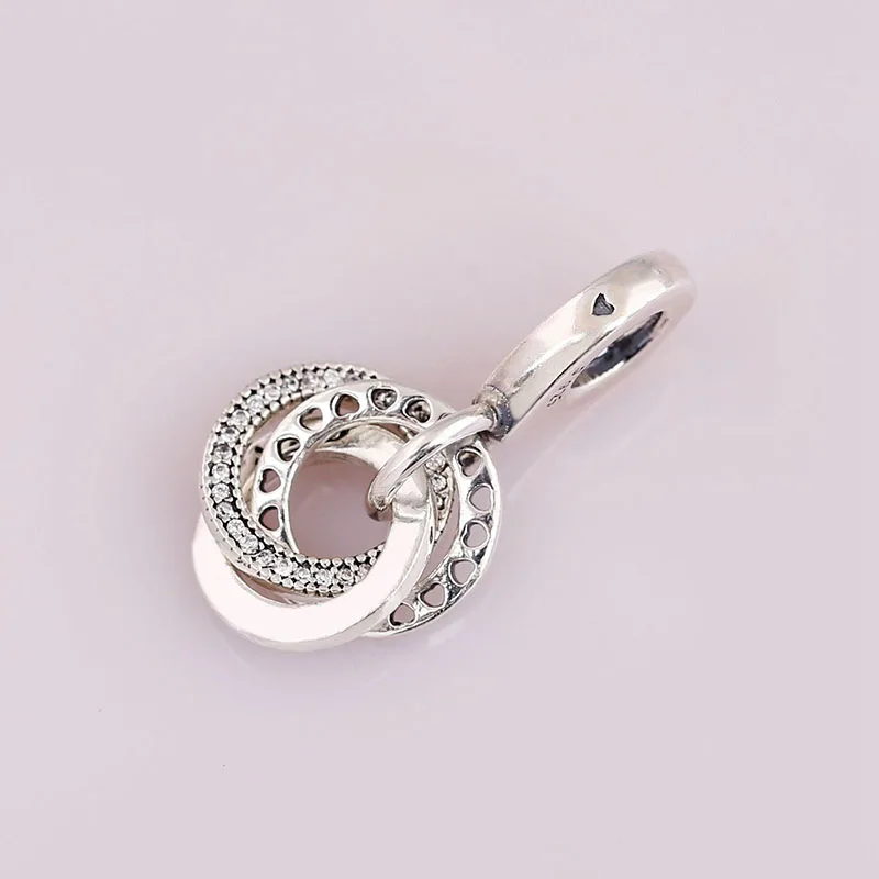 

100% 925 Sterling Silver Charm Three Ring Heart Charm Pendant Fit Pandora Women Bracelet & Necklace Diy Jewelry