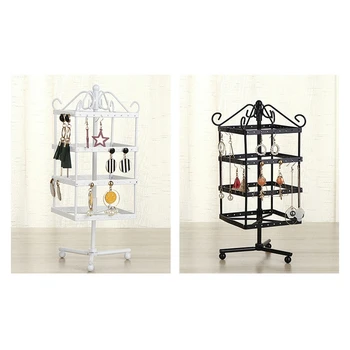 

4-Layer 128-Hole Creative Square Rotating Earring Frame Display Rack Tower Iron Earring Storage Rack Rotating Jewelry Rack Hangi