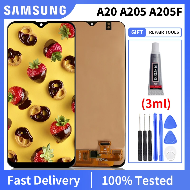 

100% Tested LCD With Frame For SAMSUNG Galaxy A20 LCD A205 SM-A205F A205GN A205S A205Y Display Touch Screen Digitizer Assembly