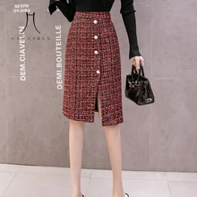 Heydress, зимние женские клетчатые длинные юбки-карандаш на пуговицах, шерстяные юбки, Корейская облегающая элегантная твидовая юбка с высокой талией