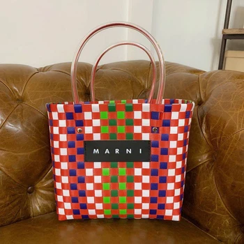 

Hand Woven Pattern Handbags for Women 2020 New Purses and Handbags Luxury MARNI BRAND Designer Ladies Shopping Beach Totes bolsa