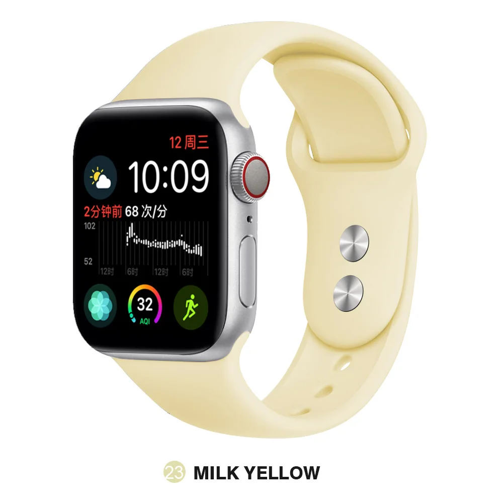 Milk yellow Ремешок для Apple 38 мм 42 мм iWatch 5 ремешок 44 мм 40 мм ремешок спортивный силиконовый браслет часы Apple correa 4 3 2 1 Аксессуары - Band Color: Milk yellow