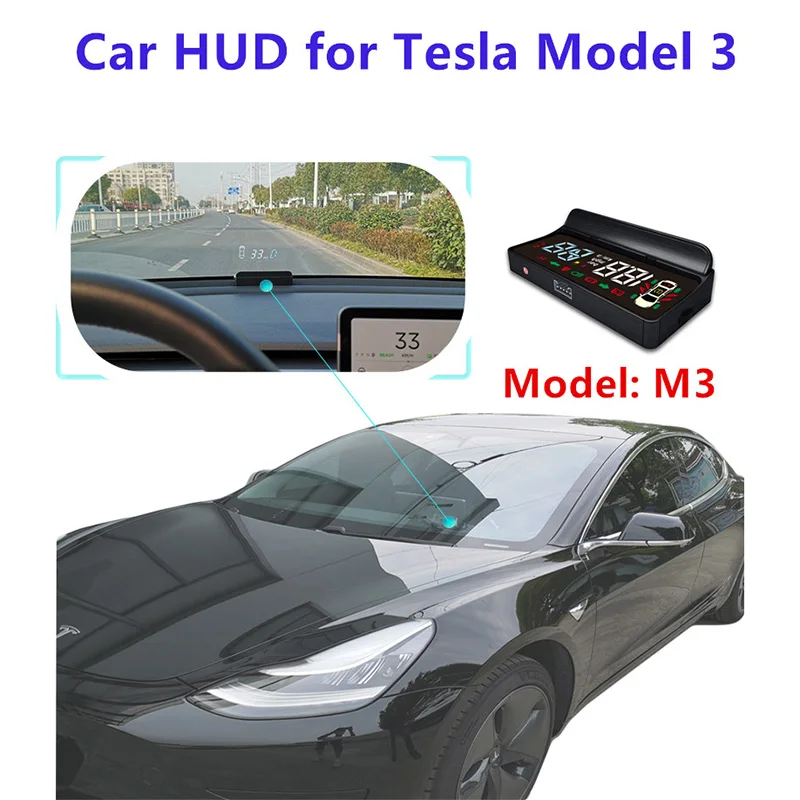 

Car Digital HUD Speeeter Head Up Display Speed Turning Light Gear Projector for Tesla Model 3