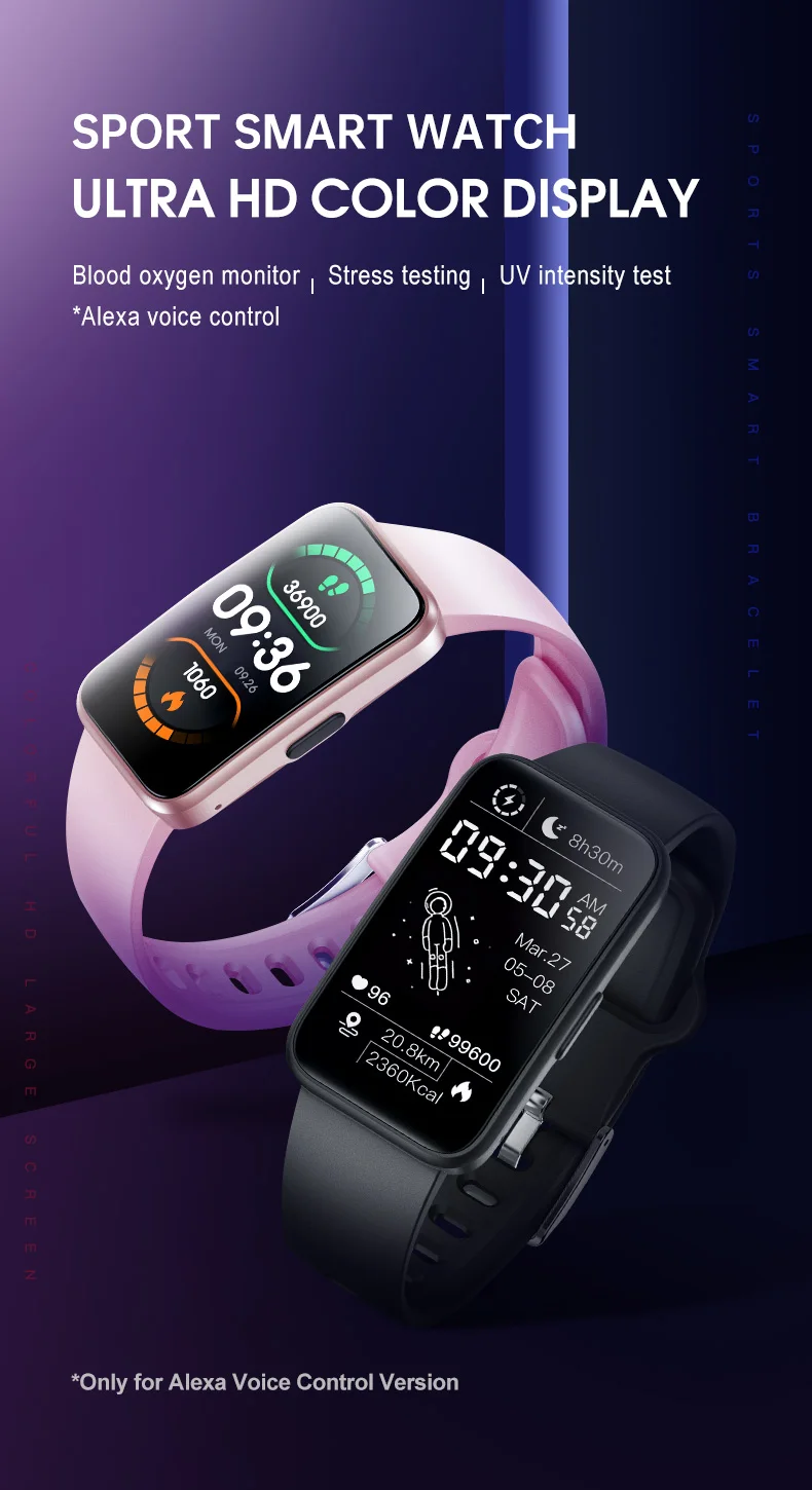 2022 New 1.47'' Health Smart Watch for Men Women with Alexa Built-In Blood Oxygen Monitor UV Intensity Test Sports Smartwatch