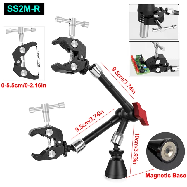 PCB Board Fixture Clips Magnetic Base Heat Gun Bracket Hot Air Gun Stand Soldering Third Hand Tool for Welding Desoldering SS2M-R