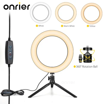 

Onrier 10inch Photography LED Selfie Ring Light 26cm Dimmable Camera Ring Lamp With Tripods For Makeup Video Studio OLS08D