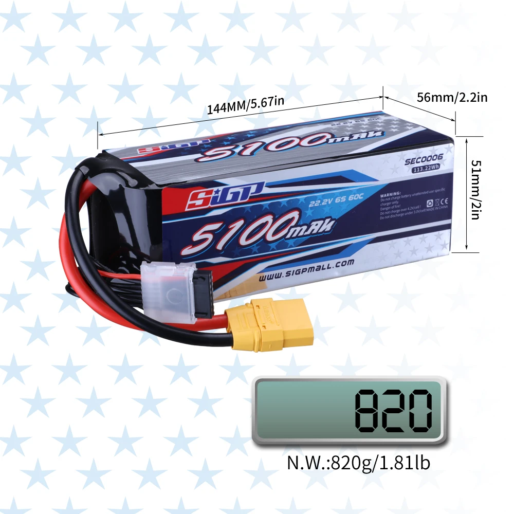 3S 4S 6S Lipo Battery 5100mAh for 20C 60C 70C with  XT60 XT90 Plug Connector RC Airplane Quadcopter Drone FPV Helicopter SIGP 4