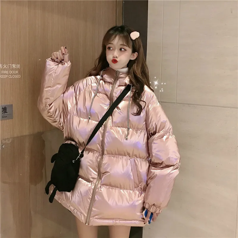 pink Neploe, лазерная хлопковая стеганая Милая парка с капюшоном, пальто, Толстая теплая ветровка для женщин,, зимняя куртка в стиле панк, большие размеры, 56156 - Цвет: pink