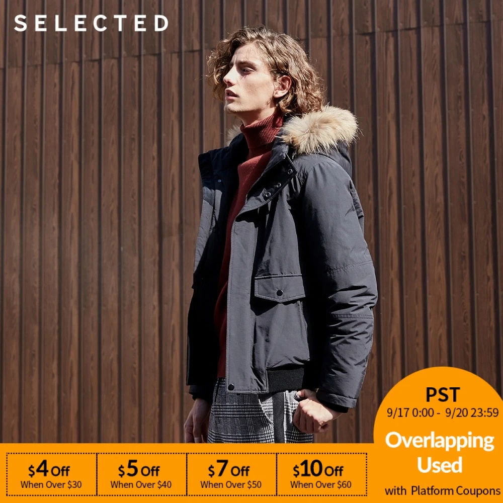 SELECTED Men's Short Down Jacket Winter Raccoon Fur Collar Down Coat Short Warm Male Clothes S | 418412538