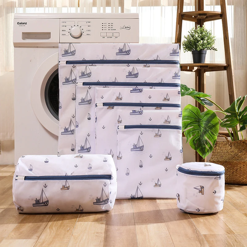 Thickened Sailboat Printing Laundry Bag Household Fine Mesh Care Washing  Bag Bra Underwear Special Washing Care Bag Laundry Net