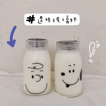

INS Simple Korean Cartoon Printing Milk Students Clear Glass Portable Mass Cups