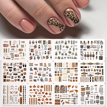

12pcs Leopard Stickers for Nails Marple Leaf Butterfly Water Decal Flower Girl Transfer Slider Set Manicuring Decoration Tips