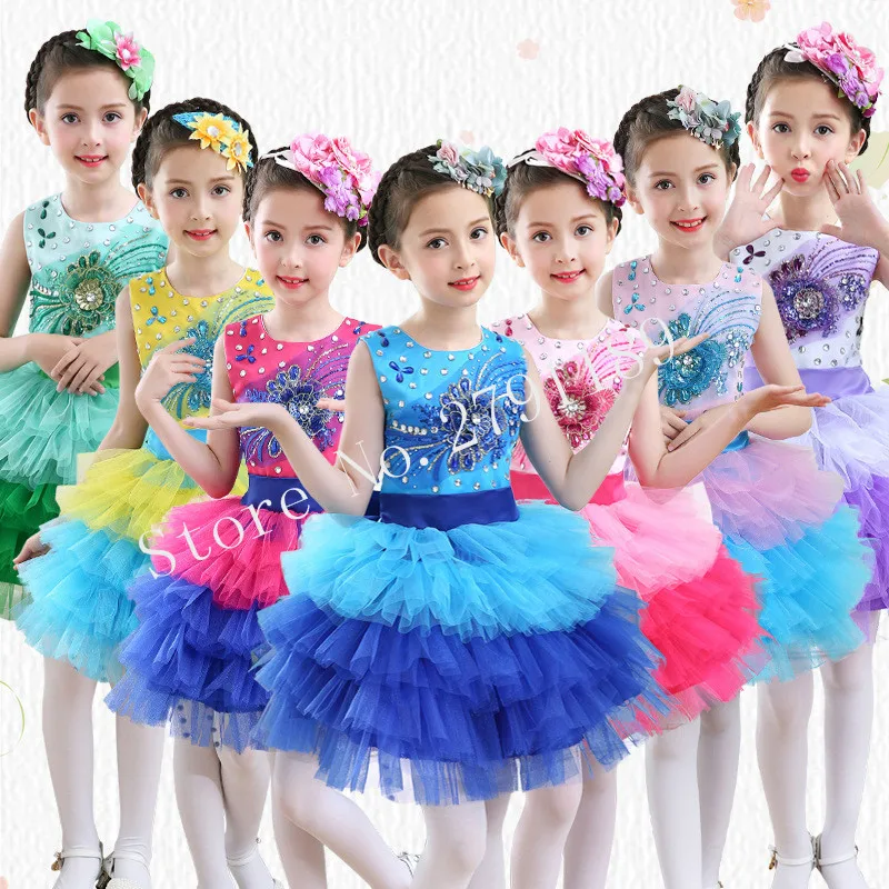 

Girl Princess Skirt Full Dress Ballroom Party Student Choir Performance clothes Sequined Thick Disorderly Yarn Skirt Outfits