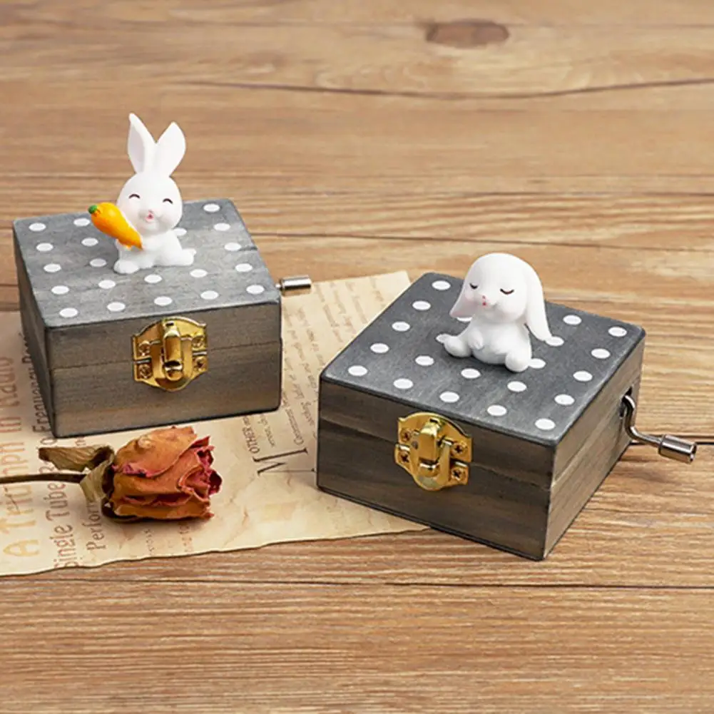 Music Box Hand Cranked Animal Statue Vintage Exquisite Engraved Wood Music Box for Girlfriend