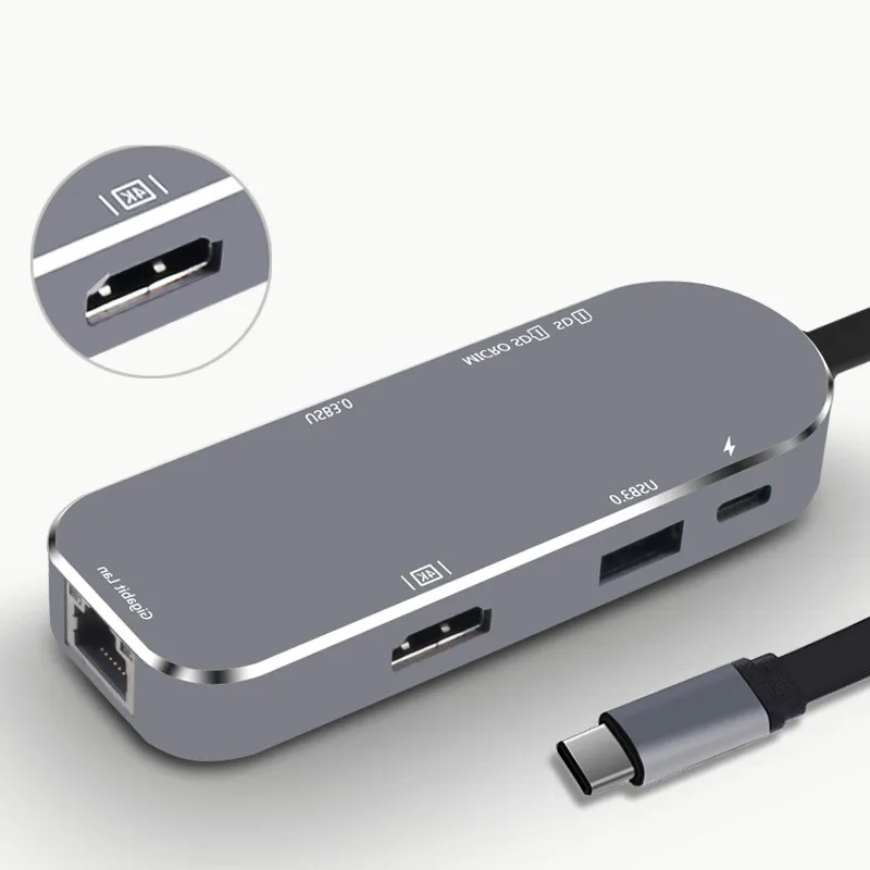 7 в 1 конвертер type C USB C концентратор к HDMI 4K адаптер 10/100/1000 м RJ45 порт USB C разветвитель док-станция для ноутбука MacBook USB-C концентратор