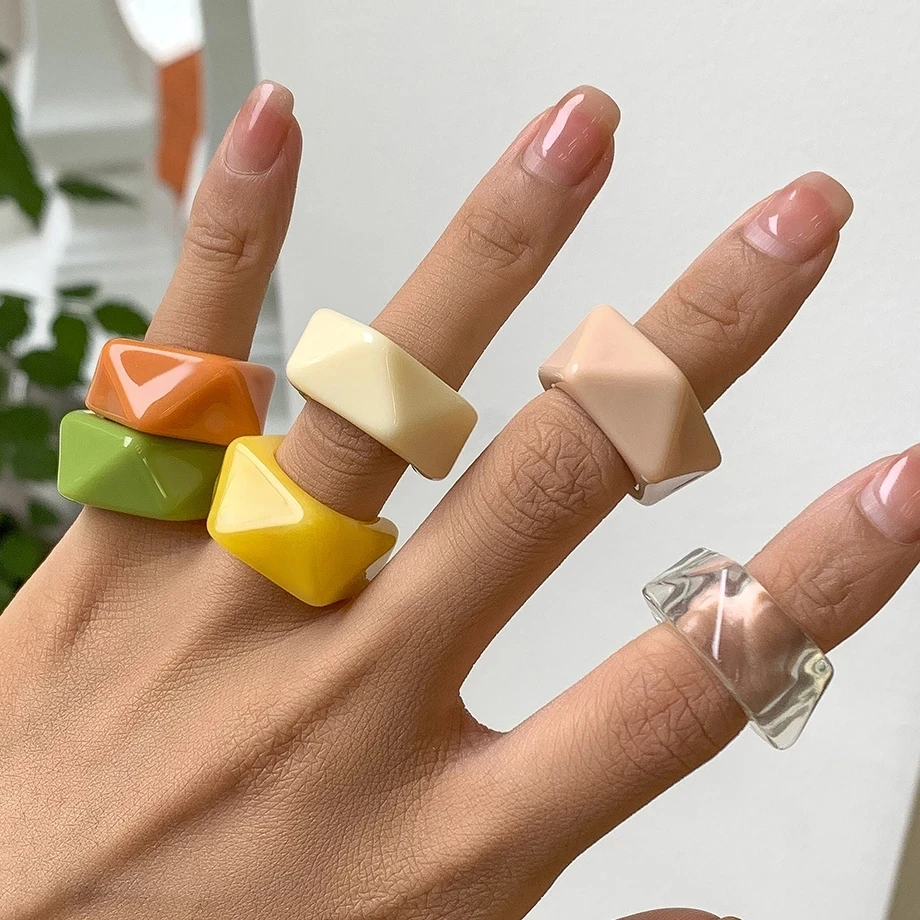 Ingemark Новые красочные прозрачные кольца из акриловой смолы Kpop геометрические
