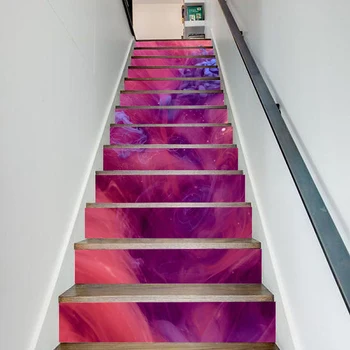

6 Pcs Self Adhesive Abstract RedCanvas Home Decor Stair Stickers PVC Poster Print Picture Waterproof Wallpaper For Living Room