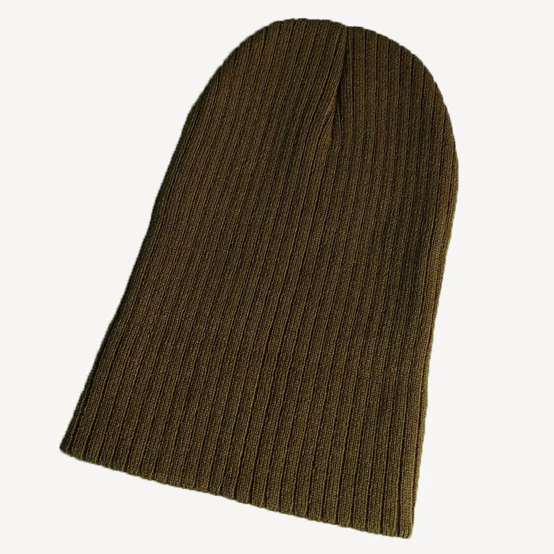 Мужская Женская длинная однотонная вязаная шапка унисекс для взрослых, пуловер в стиле хип-хоп, лыжные шапочки, детская теплая шерстяная зимняя шапка - Цвет: Армейский зеленый