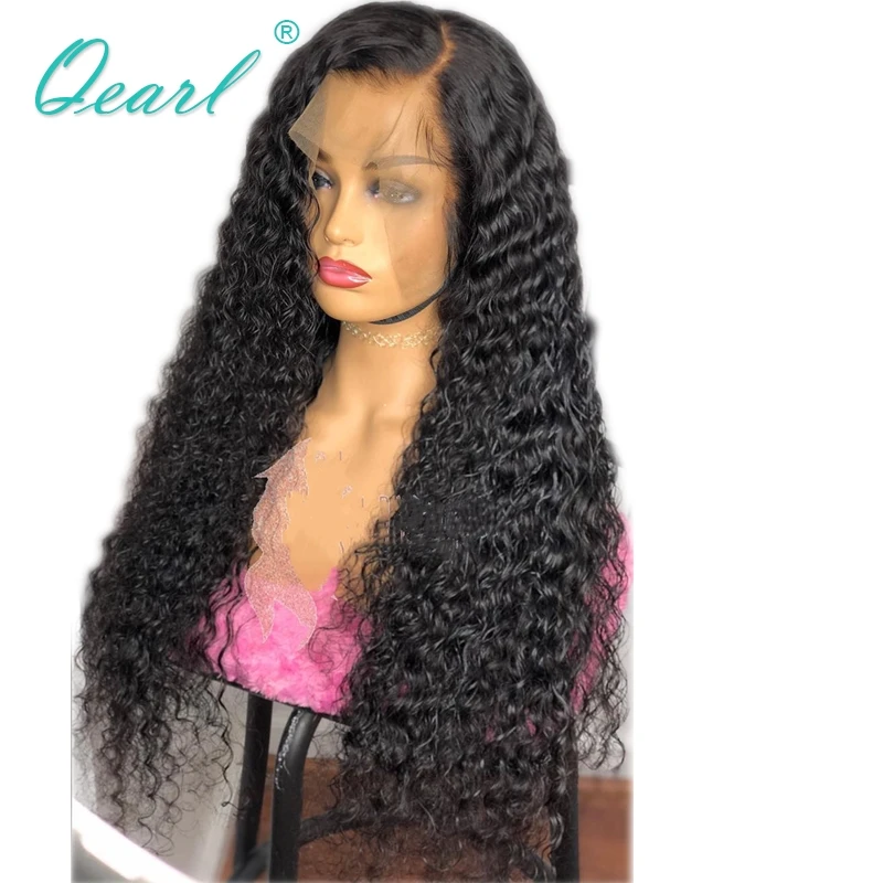 

Deep Side Part 180 250 Density Lace Front Human Hair Wig 13x6 Preplucked Natural Hairline Peruvian Remy Hair Curly Wigs Qearl