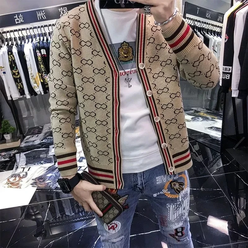 Suéter Cardigan hombres Casual con cuello en V camiseta Otoño Invierno Slim Fit Hombre manga larga Jersey cárdigan de punto para hombre superior