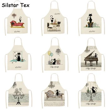 

Silstar Tex Black Cats Clean Apron Kitchen For Kids Printing Work Aprons Home Baking Children Adult Waist Bib