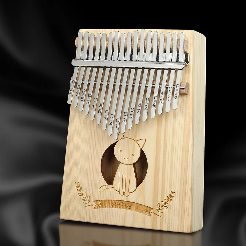 Kerus 17 teclas piano de pulgar Kalimba hecho por una sola placa de madera de caoba cuerpo instrumento Musical - Цвет: Cute cat