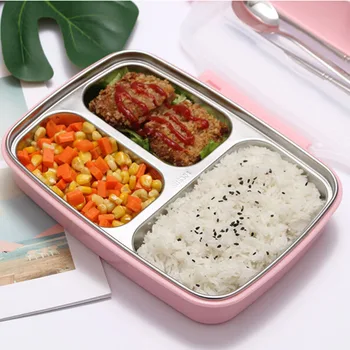 

304 Stainless Steel Student Sealed Insulated Lunch Box Adult Lattice Square Portable Single Layer Lunch Box