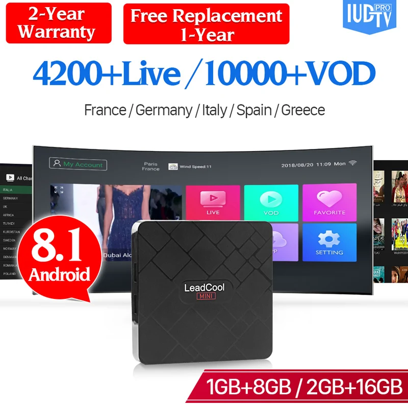 

IPTV Sweden TV BOX Leadcool Mini Android 8.1 1G/8G 2G/16G 1 Year IUDTV Pro IPTV Italy Germany Arabic France Spanish Poland IP TV
