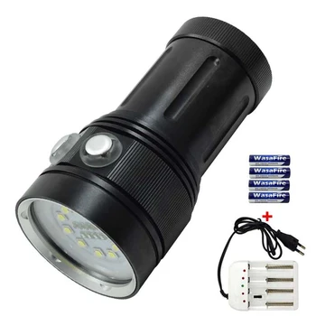 

10*XML L2 + 4*R + 4*UV/Purple Light LED Dive Torch Fill Light 6 Mode Diving Flashlight Hunting Lamp with 18650 Battery+Charger